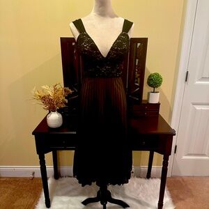 Connected apparel black lace and chiffon pleated dress.